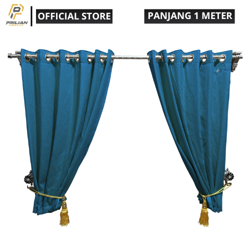 Prilianisty - Gorden Jendela Gelombang Tinggi 100cm Polos Biru