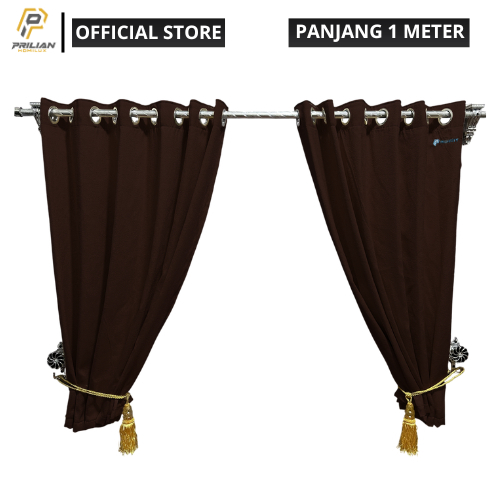 Prilianisty - Gorden Tirai Jendela Gelombang Tinggi 100cm Polos Coklat