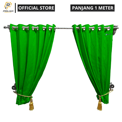 Prilianisty - Gorden Jendela Gelombang Tinggi 100cm Polos Warna Hijau