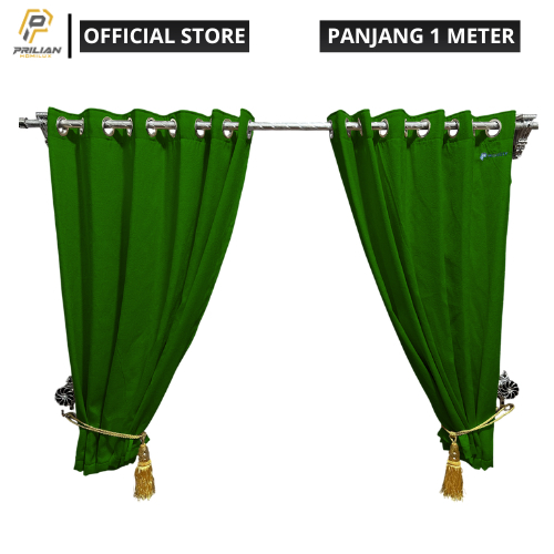 Prilianisty - Gorden Tirai Jendela Gelombang Tinggi 100cm Polos Hijau Tua