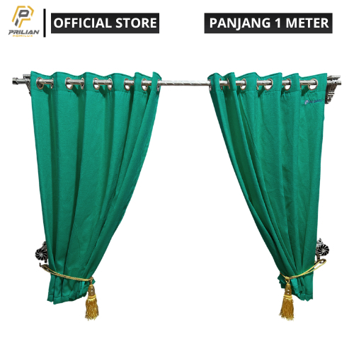 Prilianisty - Gorden Tirai Jendela Gelombang Tinggi 100cm Polos Hijau Telor Asin