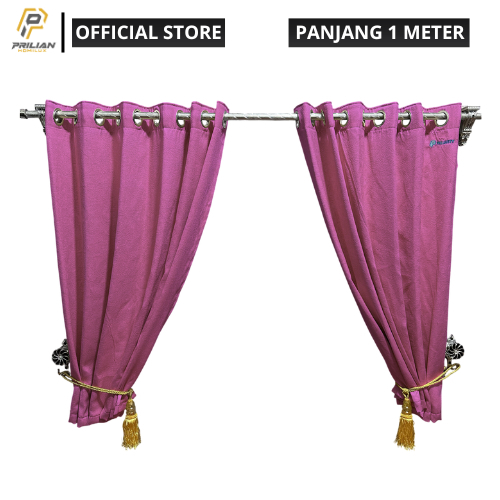 Prilianisty - Gorden Tirai Jendela Gelombang Tinggi 100cm Polos Pink Muda