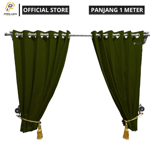 Prilianisty - Gorden Tirai Jendela Gelombang Tinggi 100cm Polos Hijau Lumut
