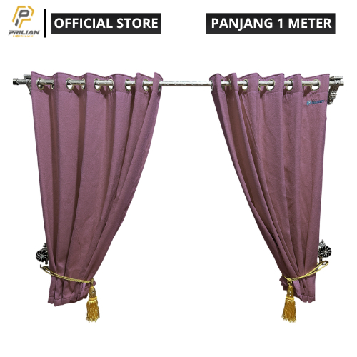 Prilianisty - Gorden Tirai Jendela Gelombang Tinggi 100cm Polos Ungu Muda
