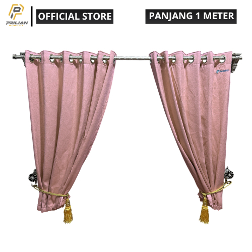Prilianisty - Gorden Tirai Jendela Gelombang Tinggi 100cm Polos Baby Pink