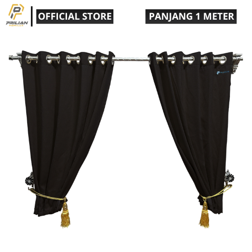 Prilianisty - Gorden Jendela Gelombang Tinggi 100cm Polos Hitam
