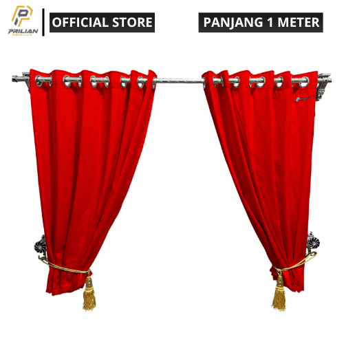 Prilianisty - Gorden Jendela Gelombang Tinggi 100cm Polos Warna Merah