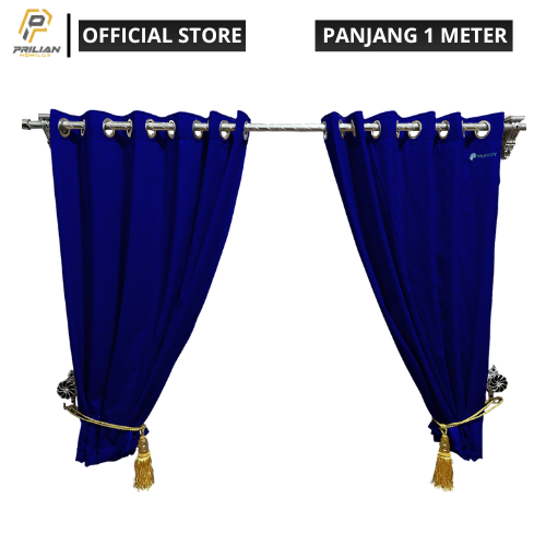 Prilianisty - Gorden Tirai Jendela Gelombang Tinggi 100cm Polos Navy