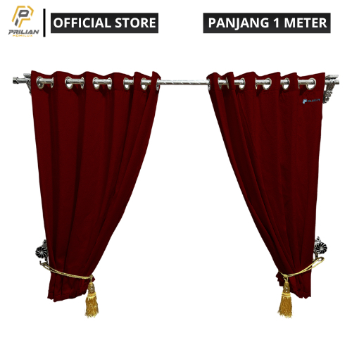 Prilianisty - Gorden Tirai Jendela Gelombang Tinggi 100 cm polos merah tua
