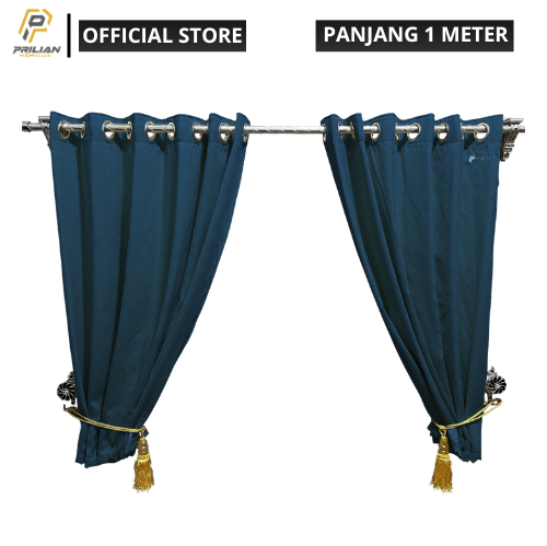 Prilianisty - Gorden Tirai Jendela Gelombang Tinggi 100cm Polos Biru
