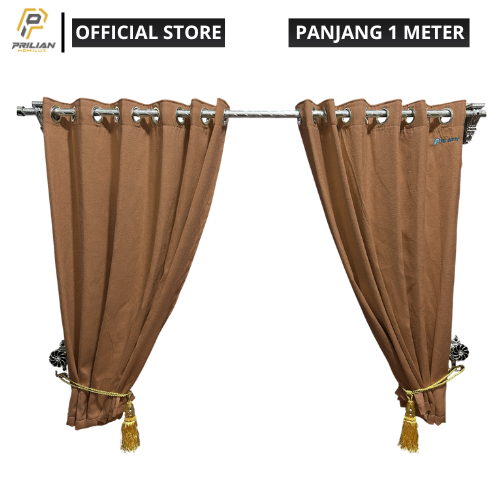 Prilianisty - Gorden Tirai Jendela Gelombang Tinggi 100cm Polos Oren Muda