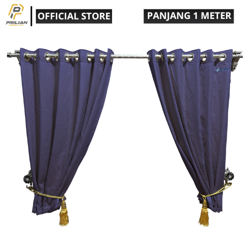 Prilianisty - Gorden Tirai Jendela Gelombang Tinggi 100cm Polos Dark Blue Gray